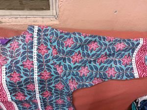 Block Print Pink Kurti Set with Bottom