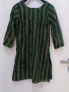 Green &amp; Gold Embellished Kurta Set