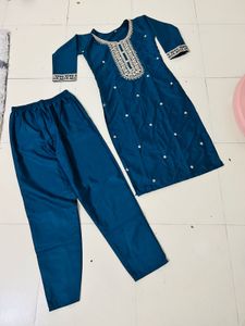 Teal Embroidered Kurta Set