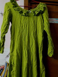 Green Rayon Kurti With Beautiful Neck Design L
