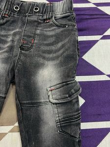 Kids Washed Black Cargo Denim Joggers