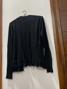Black Ruffle Hem Cardigan