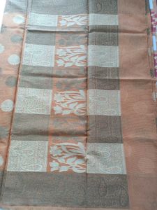 Peach Cotton Saree With Blouse Piece