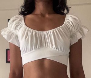 White Party Wear Crop Top