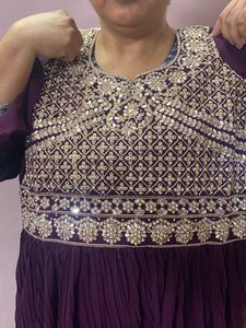 Ethinic Wine Long Flared Gown