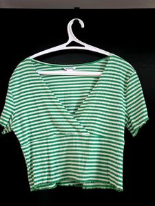 Green Striped Crop Top