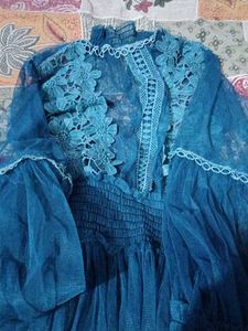 teal net western dress