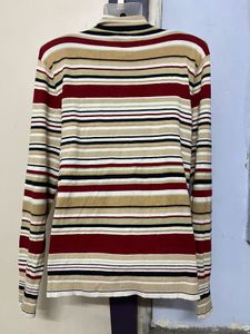 Point Zero Branded Striped Knit Zip-Up Cardigan