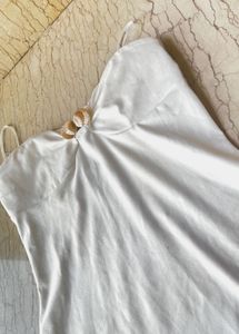 White strapless Boho Greek dress with gold details