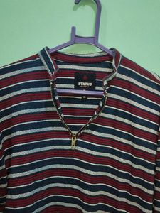 Status Striped Quarter Zip T Shirt