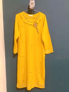 ONLY BRAND MUSTARD COLOUR EMBELLISHED KURTA. SIZE M