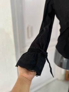 Black Tie-Front Blouse