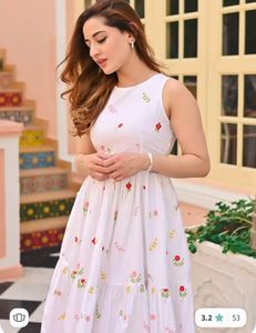 White Floral Embroidered Sleeveless Dress