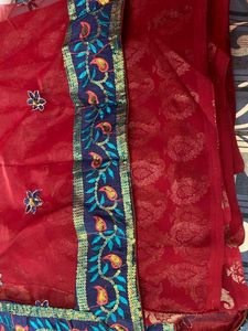 RED NET SAREE WITH BLOUSE