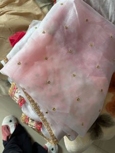 white bridal embroided saree with blouse unstitch