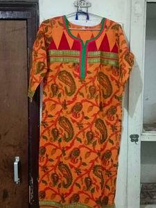 Orange Paisley Print Kurta