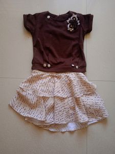 Girls Brown Color Top & Skirt