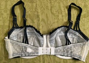 True&amp;Co.Black&amp;White Polka Dot/Lace Balconette Bra