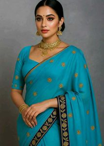Elegant Blue & Gold Embroidered Saree