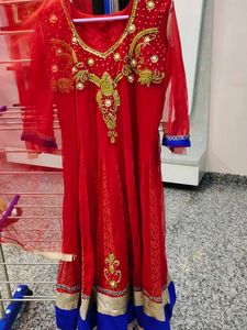 Red Embroidered Anarkali Suit