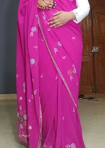 Pink Embroidered Saree Without Blouse