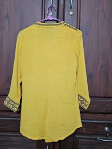Chic Mustard Embroidered Tunic Top