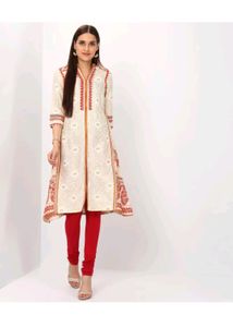 Elegant White &amp; Red Printed Kurti