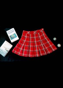 H&M Red Pleated Skarter Skirt