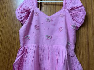 Pink Embroidered Cotton Dress - XL Size