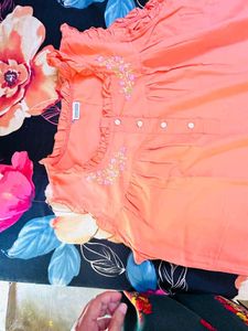 Orange Night Dress Embroidered