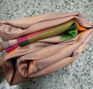 Rose Gold- Multicolour Border wedding Semi Silk