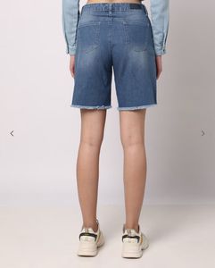 Frayed Hem Denim Bermuda Shorts
