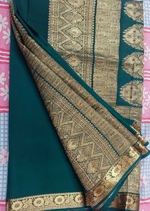 Teal Silk Saree with Gold Accents