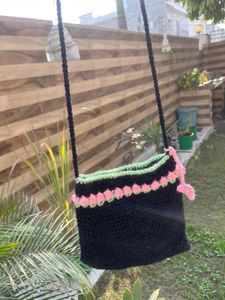 Black Crochet Sling Bag