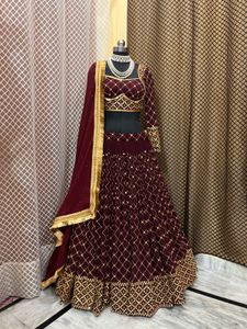Maroon Embroidered Lehenga Choli