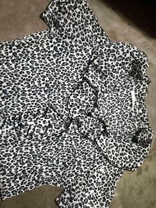 Pleated Ruffle Neck Animal Print Top