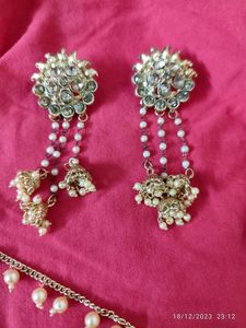 Bahubali Jhumka Earrings with Hair Chain