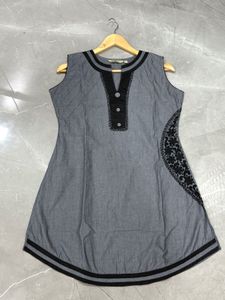 Grey Embroidered Tunic Top