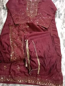 Maroon Salwar Kameez with Gold Embellishments