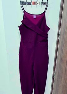 Athena Women Burgundy Solid Baisc Jumpsuit