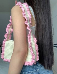 Pink Ruffle Crochet Bag