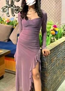 Purple Mesh Midi Dress