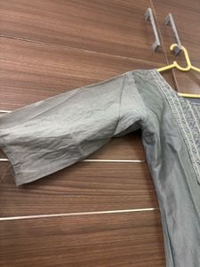 Grey Art Silk Embroidered Kurti With Dupatta