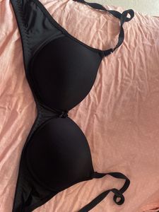 Black Cotten Blend Silk Bra