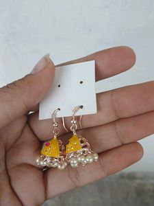 Yellow Floral Jhumka Earrings