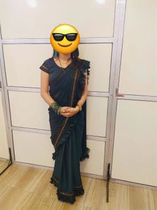 Ready To Wear Green Ruffle Saree