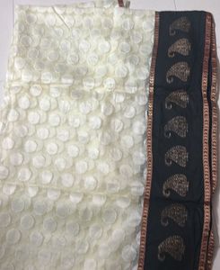 Elegant Cream Nd Black Oraganza Pattu Saree