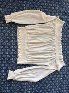 Cream Off-Shoulder Long Sleeve Top