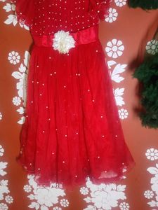 Red Party Dress with Flower Detail
