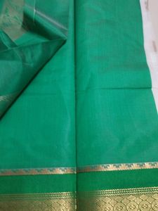 White With Green Cotton Saree..